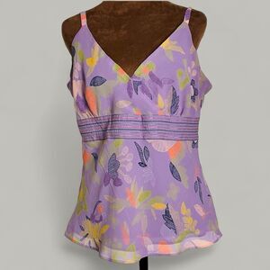Womens Babydoll Coquette Tank Top Size 12 Fairy Festival Whimsical Crepe Floral